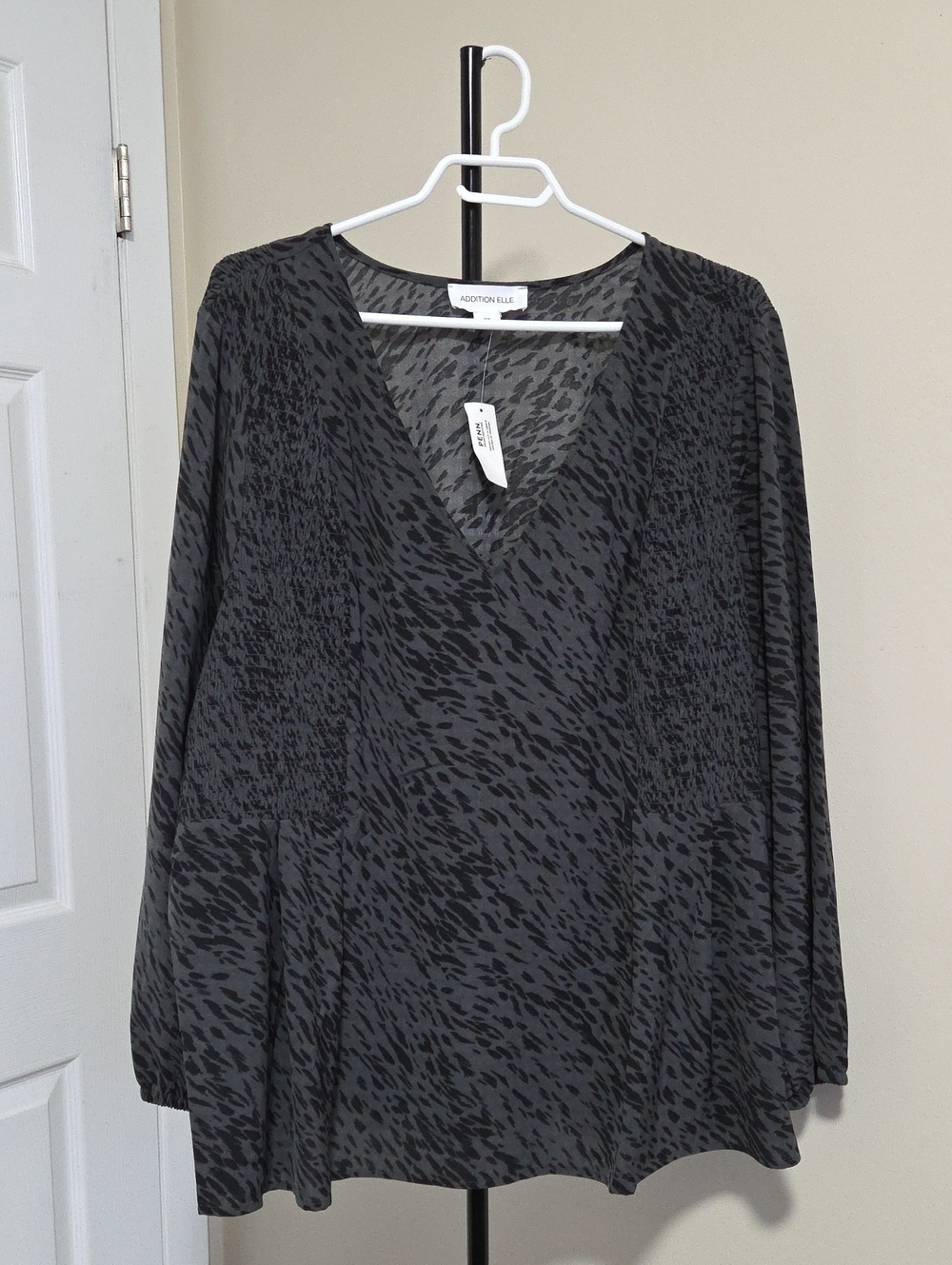 Nwt Addition Elle Charcoal Animal-Print V-Neck Blouse